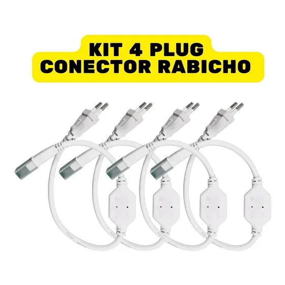 Kit 4 Conector Plug Tomada Fonte Rabicho Mangueira Led Chata Cor da luz Universal Tensão de operação 12V 110V/220V (Bivolt)