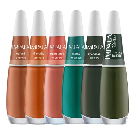 Kit 6 Esmaltes Impala Cremosos Tons Terracota E Verde