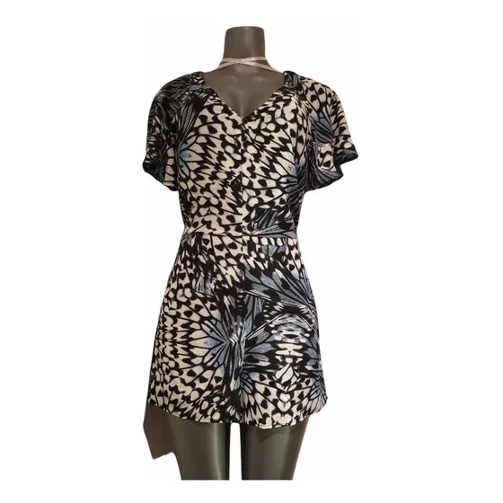Vestido Braga Azul/negro Estampado Corto  Talla S