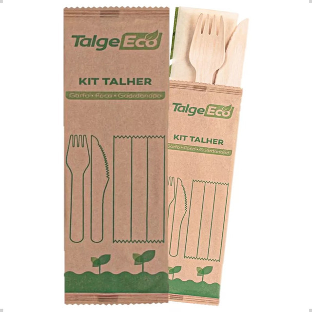 Kit Talher Garfo/faca/guardanapo Descartável Bambu 100un Kit Talher Garfo/faca/guardanapo Descartável Bambu 100un