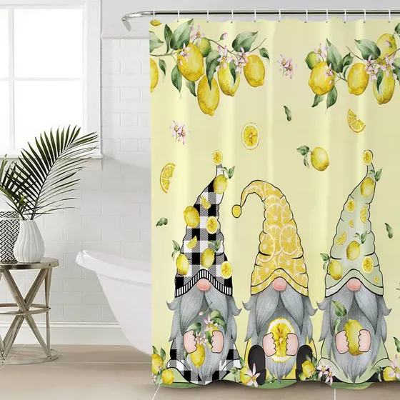 Cortina Ducha Gnomo Limon Para Baño Bonita Amarillo Gancho X
