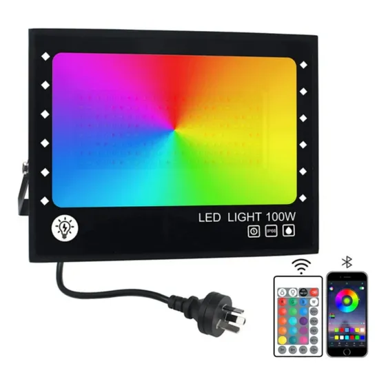 Lámpara Reflector Led 100w Rgb Multicolor P/jardín Exterior