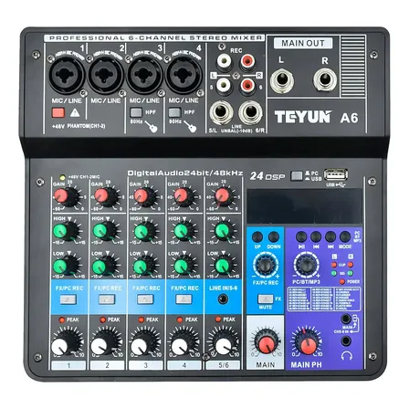 Mesa De Som Digital Teyun A6 6 Canais Bluetooth Usb Phantom 127/220v