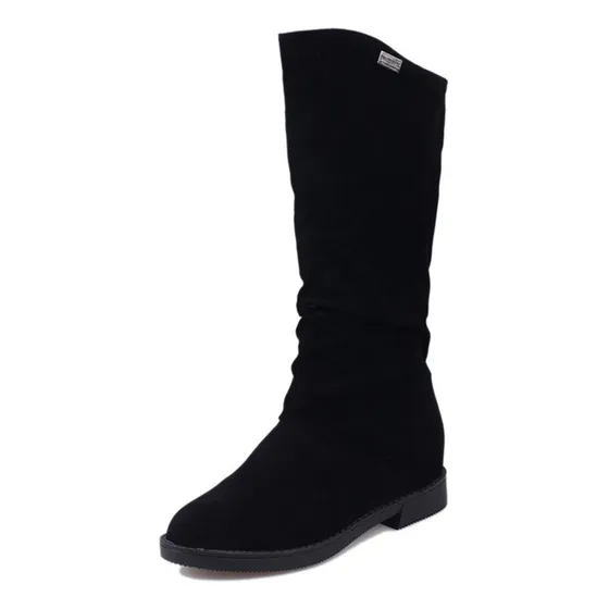 N Botas Redondas De Tacón Bajo De Gamuza Retro Cálidas Para