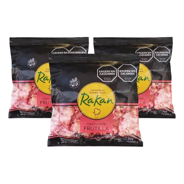 Pochoclos Con Pulpa De Frutilla Rakan Sin Tacc 50gr Pack X3