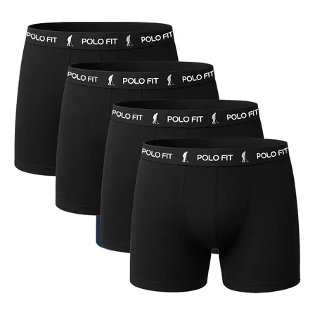 Kit 4 Cuecas Boxer Masculina Algodão Confortável Polo Fit Preto G