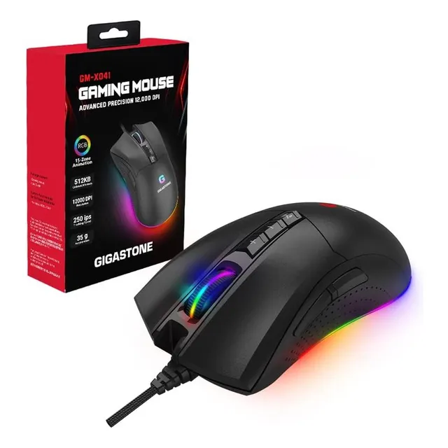 Gigastone Gaming Mouse Con 12,000 Dpi Ajustables, Luz De Fon