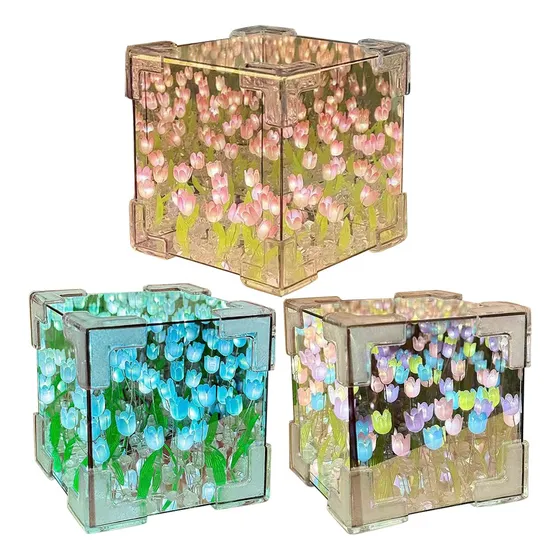 3pcs 22 Diy Tulipán Flor Lámpara Led De Rubik Luz De Noche