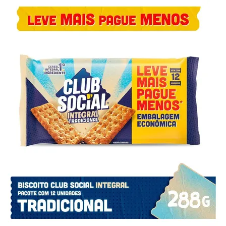 Biscoito Salgado Club Social Integral - Embalagem Econômica 288g