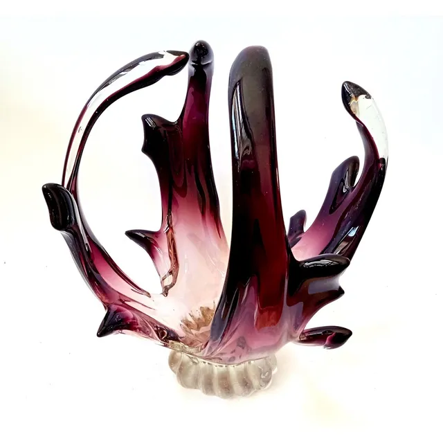 Centro De Mesa Cristal Murano Cuatro Brazos Largos Color Uva