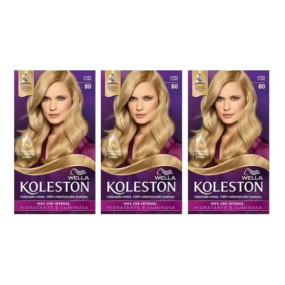 Kit 03 Tinta Koleston Louro Claro 80 Tinta Cabelo Wella