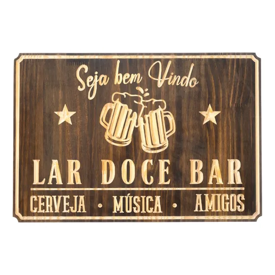 Placa Para Churrasqueira E Bar Em Madeira Entalhada