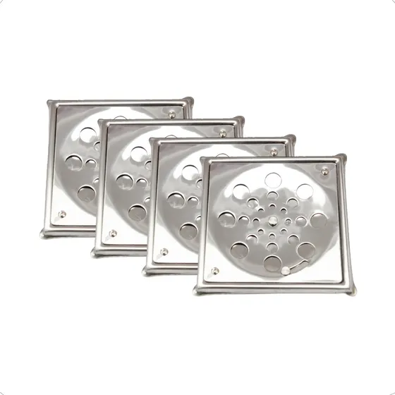 Kit 4 Ralo Grelha Giratório Quadrada 10x10 Caixilho Inox 430