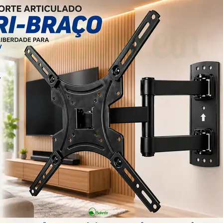 Suporte de Bahrein Articulado Tri-Braço para Telas de 14" a 55" Preto Suporte Tv Tri-articulado Braço Longo Reforçado Regulável E Inclinável Lcd Led Plasmas - Bahrein