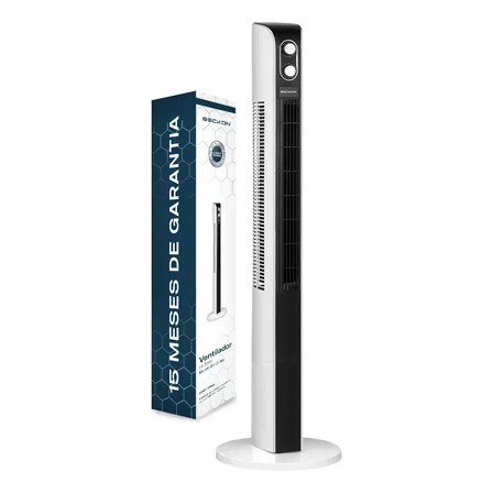 Ventilador De Torre Beckon Orion Turbo Force 107cm De Alto 30 Cm Blanco Con Negro Plástico Reforzado
