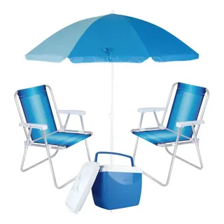 Kit Guarda Sol + 2 Cadeiras De Praia + Caixa Térmica 18 Lts Kit Guarda Sol + 2 Cadeiras De Praia + Caixa Térmica 18 Lts