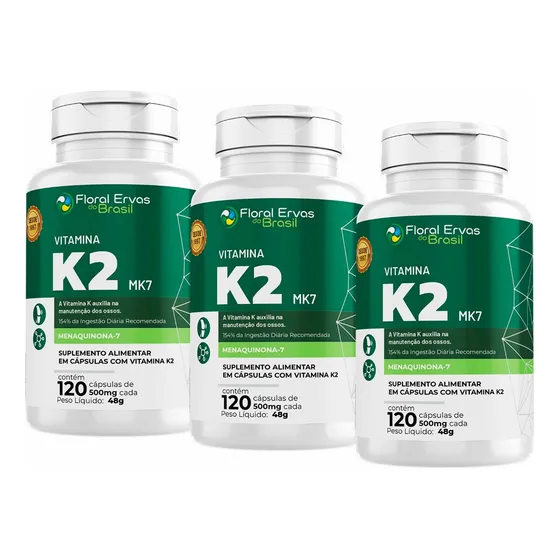 Vitamina K2 Mk7 Menaquinona 3x 120 Cápsulas Sabor Sem sabor