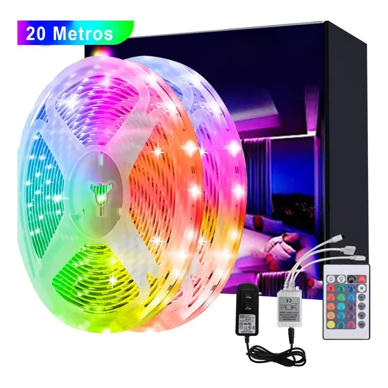 20m Fita De Luz Led Rgb Colorida 16 Cores Controle Remoto