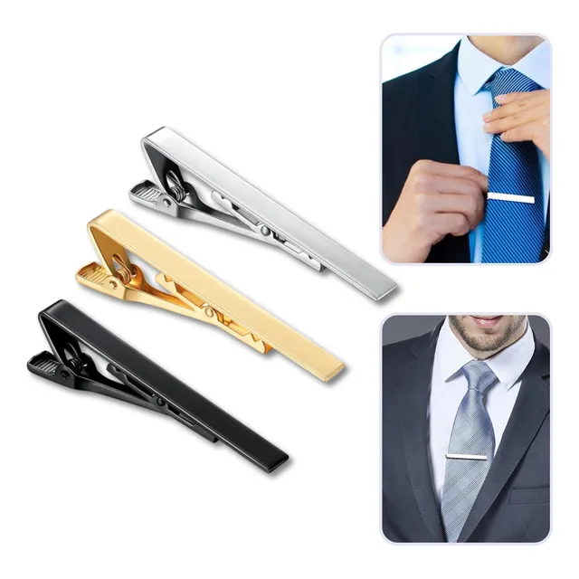 Kit 3 Prendedores Grampo De Gravata - Preto Prata E Dourado