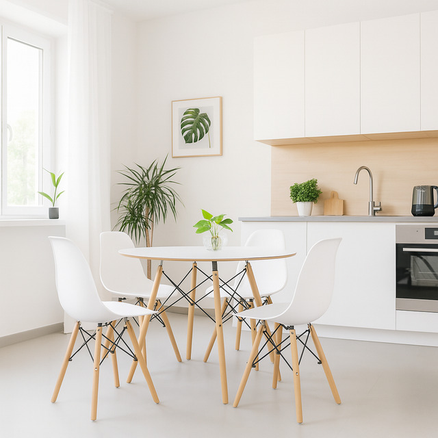 Conjunto Jantar Eames Eiffel Mesa 90cm Branco Com 4 Cadeiras Conjunto Jantar Eames Eiffel Mesa 90cm Branco Com 4 Cadeiras