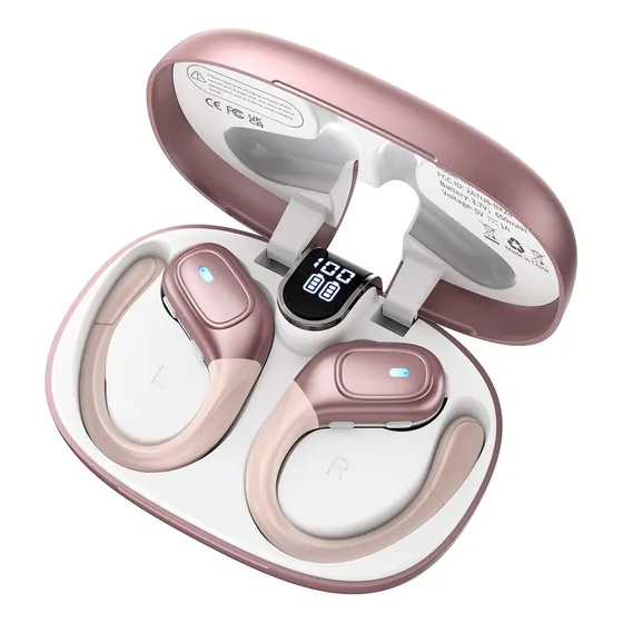 Auriculares Bluetooth Inalámbricos Mertto BX28 Rosa, IPX7, Cancelación de Ruido, Pantalla LED, 20m Alcance