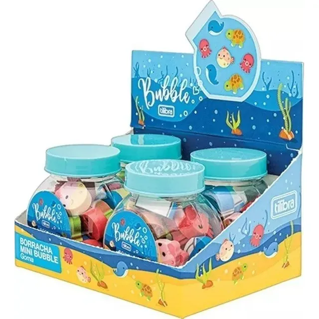 Display Mini Borracha 4 Pote Bubble Fundo Do Mar Tilibra