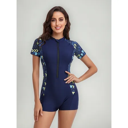 Traje De Baño De Deportivo Con Manga Corta Una Pieza