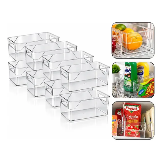 Kit Com 8 Organizadores Acrílico Transparentes Multiuso Para Geladeira, Cozinha, Armário E Despensa