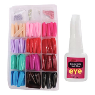 Kit Unhas Postiças Colorida Tips Decorado + Cola De Unha Kit Unhas Postiças Colorida Tips Decorado + Cola De Unha