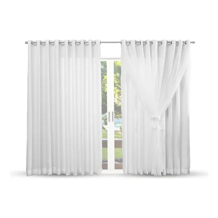 Cortina Voil Com Forro De Microfibra Bella Sala Quarto 6 Mts Cor Branco