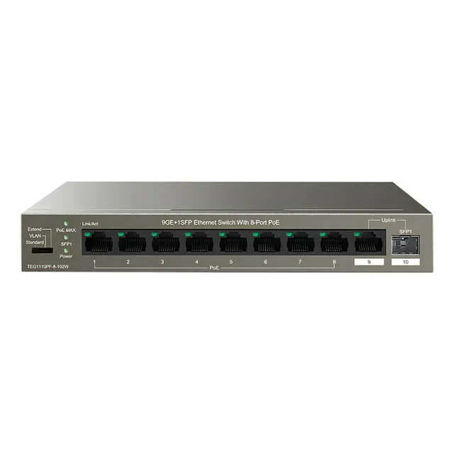 Switch Poe Sfp 10 Puertos Bocas Gigabit Tenda Teg1110pf-8-102W