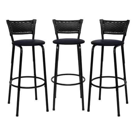 Banquetas Alta Bancada Bar Confortável Moderno Design Resistente Preto Junco Preto