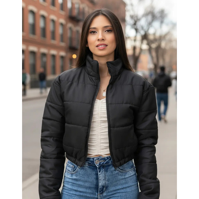 Jaqueta Feminina Puffer Gola Alta Bobojaco  Casaco