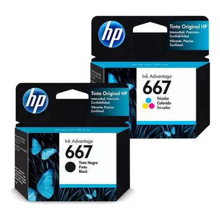Cartucho De Tinta Hp 667 Deskjet Ink Advantage Cor Preto E Colorido Do 4 Ml 2 Unidades