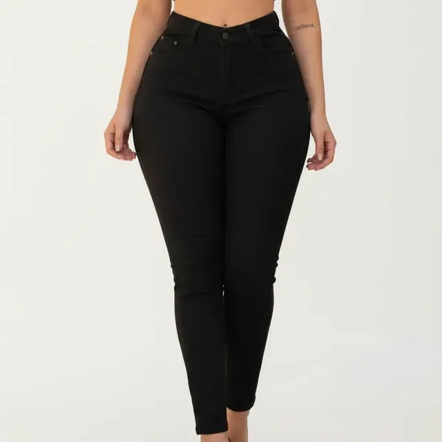 Calça Preta Feminina Cintura Alta Com Elastano Empina Bumbum