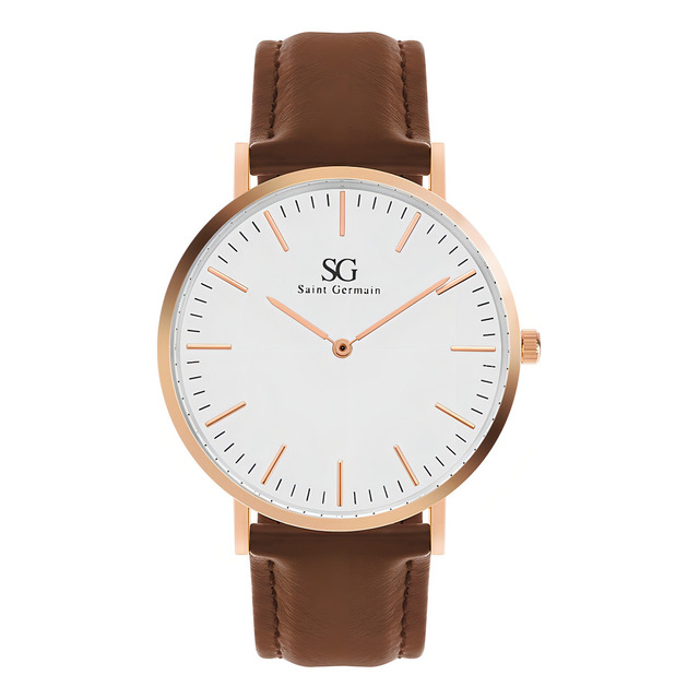 Relógio Saint Germain Bronx Rosé Gold 40mm Cor Da Correia Marrom Cor Do Fundo Branco Relógio Saint Germain Bronx Rosé Gold 40mm Cor Da Correia Marrom Cor Do Fundo Branco