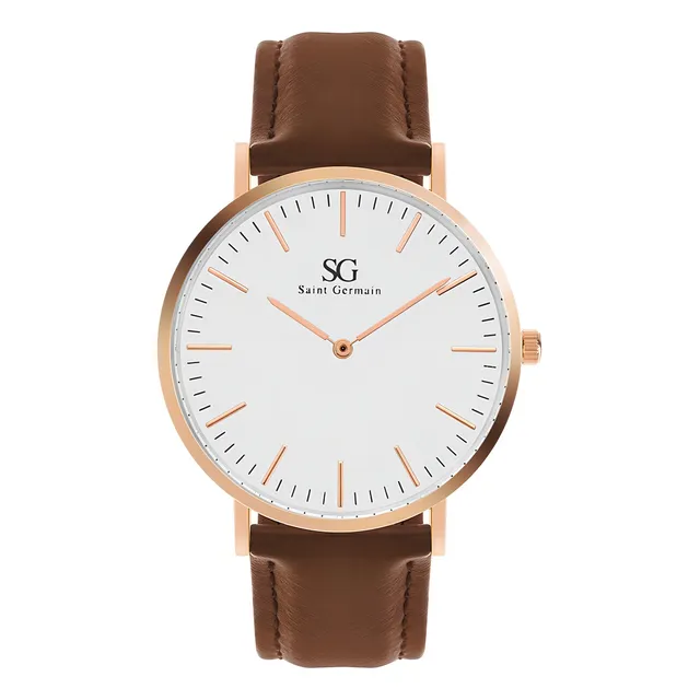 Relógio Saint Germain Bronx Rosé Gold 40mm Cor Da Correia Marrom Cor Do Fundo Branco Relógio Saint Germain Bronx Rosé Gold 40mm Cor Da Correia Marrom Cor Do Fundo Branco