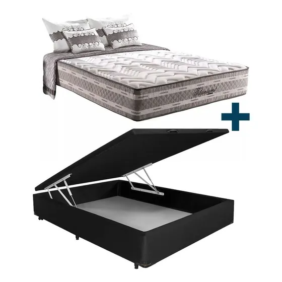 Cama Baúl + Colchón Resortes Pocket Super Firme 2 Plazas