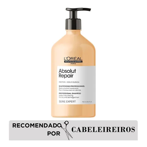 Shampoo Absolut Repair Gold Quinoa 750ml L'Oréal Professionnel Reconstrução e Brilho Intenso para Cabelos Danificados