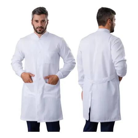 Jaleco Masculino Gola Padre Com Punho Gabardine Branco