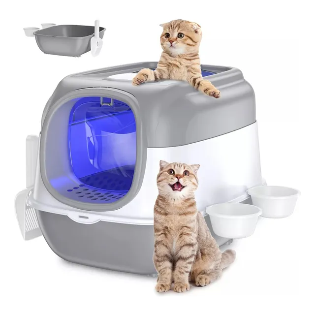 Caja De Arenero Plegable Grande Para Gatos Con Desinfección