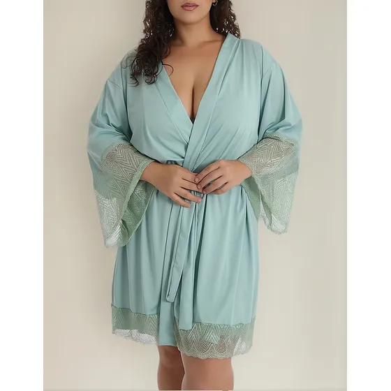 Robe Plus Size Microfibra Renda