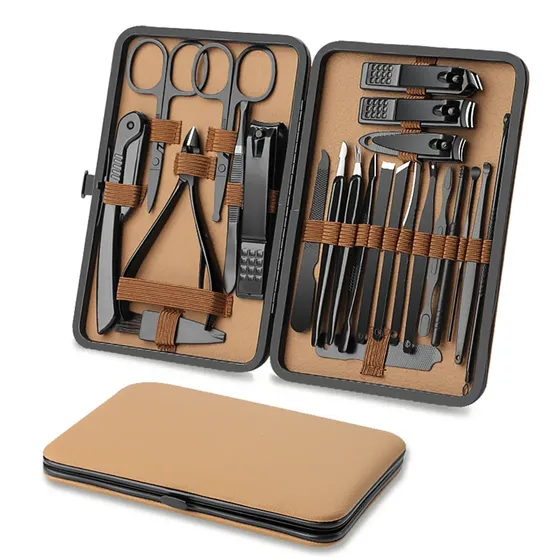 Kit Manicure Profissional 24 Peças Kit Cortador De Unha Portátil Kit Manicure Kit Cortador De Unha Kit Lixa Para Unhas Polidor De Unha Kit Alicate Unha Kit unhas Empurrador De Cutículas