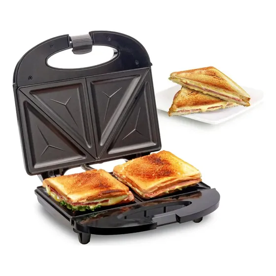Sandwichera Eléctrica Nevashel Kitchen AD-2205 Parrilla Antiadherente Para 2 Piezas, Diseño Compacto Y Moderno, Fácil De Usar Y Limpiar, Ideal Para Paninis Y Sándwiches, Hogar Y Oficina, Color Negro