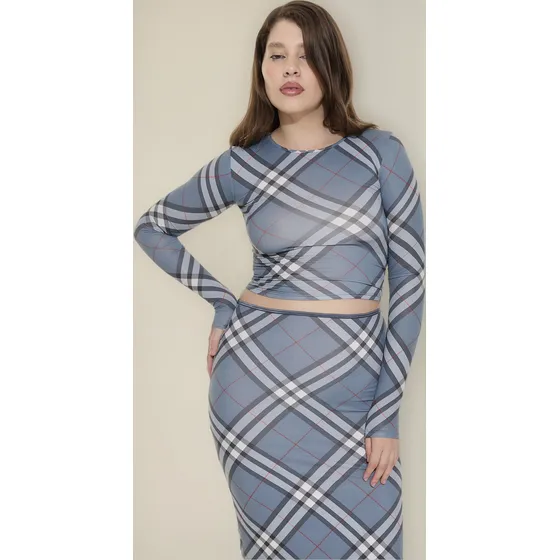 Remera Top Manga Larga Estampado Escoses Mujer Marca Bonanza
