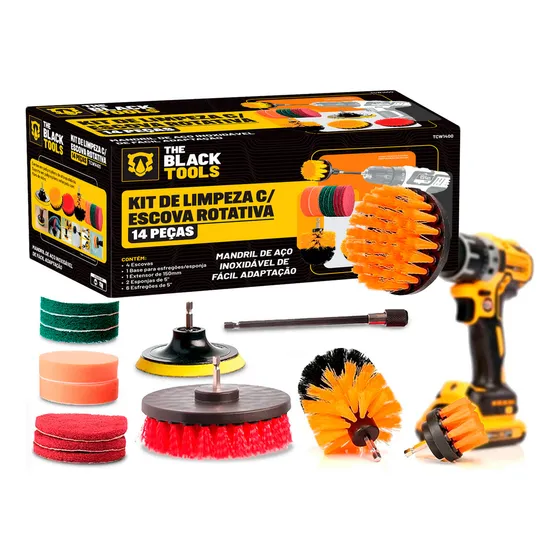Kit 14 Escovas Rotativa Giratoria Limpeza Encaixa Uso Furadeira Parafusadeira TCW1400 The Black Tools