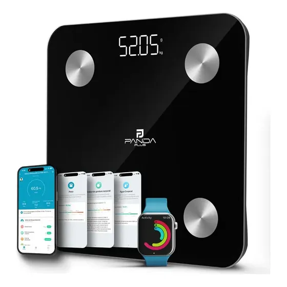 Balança Bioimpedância Digital Corporal 13 Medições Blueetooth App Tuya Smartlife Pandaplus Fitbit Apple Health Cor Preto