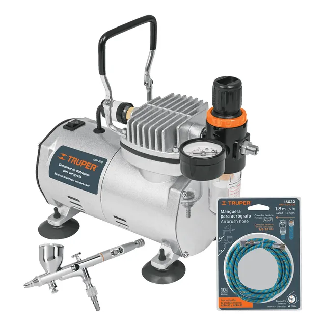 Compresor Aerografo + Manguera + Pistola, Truper