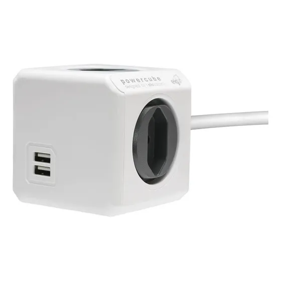 PowerCube ELG PWC-X4U/3M com Extensor USB, Filtro de Linha, Multiplicador 4 Tomadas 127/220V com 2 Portas USB 2.4A, Disjuntor Integrado de 10A, Cabo 3m, Cinza