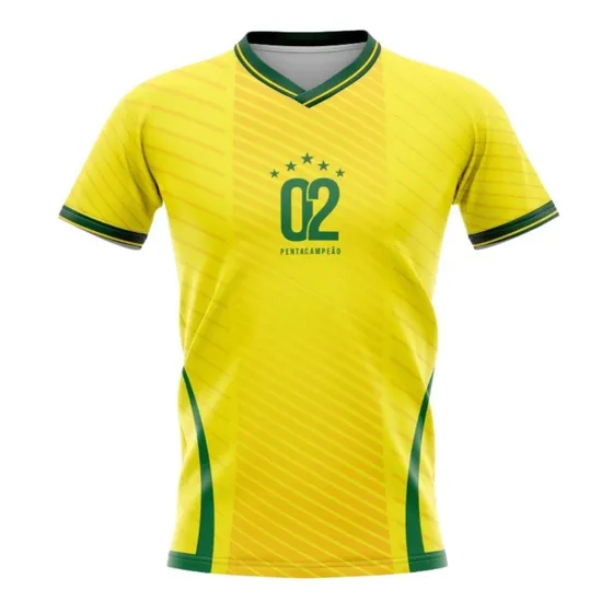 Camisa Brasil Amarela Masculina Plus Size Grande R9 Hexa 22